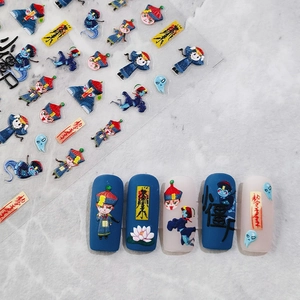 5D embossed nail stickers featuring Chinese zombie themes with charms and lotus designs