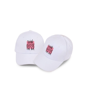 White Think Outside The Box baseball cap with pink graphic print and cotton finish