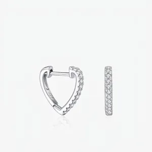 Heart Hoop Earrings With 925 Sterling Silver Earring Post And D Color VVS1 Moissanite Pavé Fine Jewelry