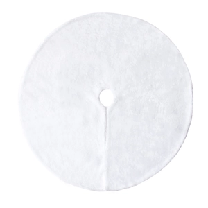 Plush white faux fur Christmas tree skirt with soft texture for festive holiday decorations