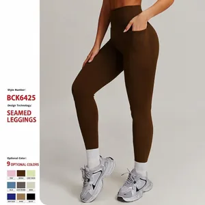 Women High Waist Butt Lift Yoga Bottoms With Side Pockets Breathable Quick Dry Athletic Leggings For Gym Running Fitness
