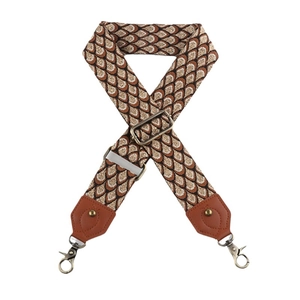 Verstellbarer 5cm breiter Schultergurt mit braunem Retromuster und bronzenen Metallhaken