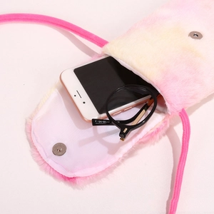 Plush gradient unicorn crossbody bag for kids with magnetic snap closure and soft lining