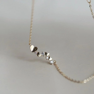14k gold plated sterling silver heart necklace with sparkling zircon stone rows