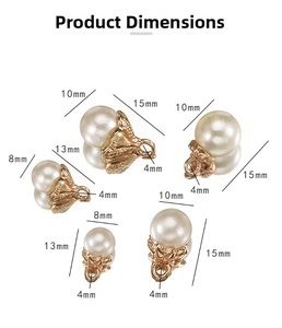 Detailed size chart for mini pearl charms with golden metal loops for DIY jewelry making
