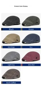Detailed close-up showing seven colors of washed cotton flat caps with metal side buckles
