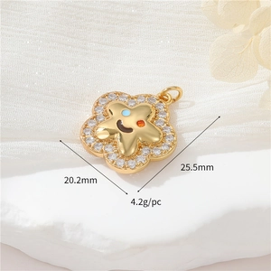 Detailed dimensions of gold flower pendant with smiling star and zircon stones