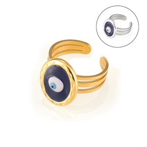 Adjustable evil eye cutout titanium steel ring in gold and silver finish options