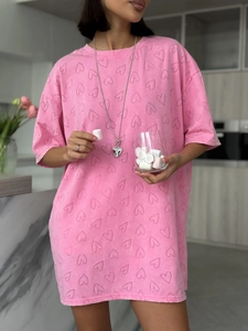 T-Shirt Oversize En Coton Pour Femmes Motif Coeur Gaufré Manches Courtes Col Rond Streetwear Haut D'été Décontracté
