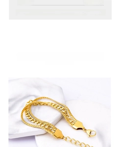 Three-layer titanium steel gold flat snake chain bracelet with adjustable clasp