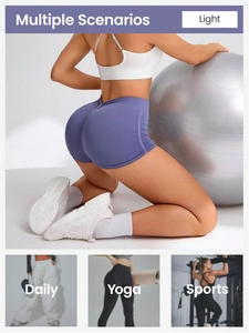 Seamless purple high-waisted yoga shorts with scrunch butt detail for gym and daily wear