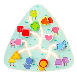 Educational wooden shape maze toy with colorful sliding blocks for kids early learning