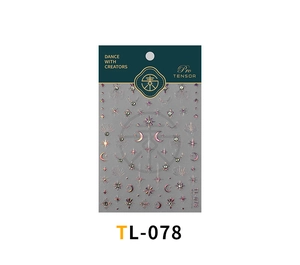Detail of 5D nail art stickers TL-078 featuring silver stars, moons and rhinestones