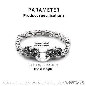 Detail view of Byzantine chain structure with dual lion heads and spring clasp