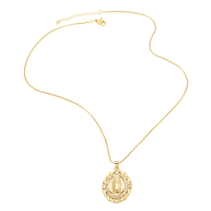 Collana vintage placcata in oro 18k con ciondolo Vergine Maria e strass bianchi lucidi