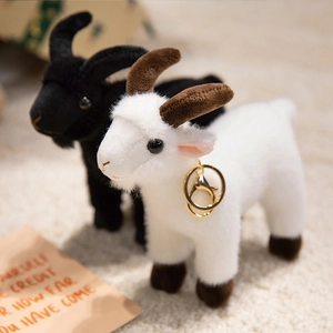 Cute Plush Goat Keychain Soft Sheep Bag Charm Fluffy Animal Doll Pendant With Gold Metal Ring For Backpack Handbag
