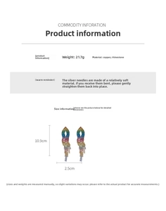 Detail of colorful gradient tassel earrings showing 10.9cm length and 21.7g weight info