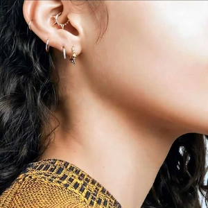 French vintage silver stainless steel hoop earring set with punk spike stud design