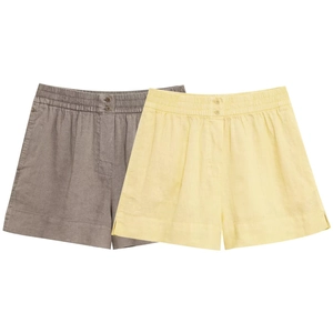 Ensemble chemise lin à manches longues et short en jaune clair et gris-brun uni