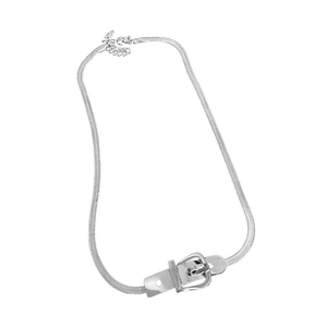 Stainless Steel Belt Buckle Necklace Silver Snake Bone Chain Minimalist Hip Hop Choker Jewelry Fashion Accessory For Women