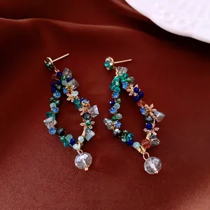 Exquisite handmade colorful glass beaded fringe earrings with golden hooks for women