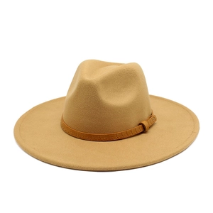 Classic camel wool fedora hat with a wide brim and brown crocodile pattern leather band