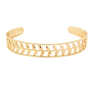 Fashionable olive leaf stainless steel open cuff bracelet with gold-plated finish for women
