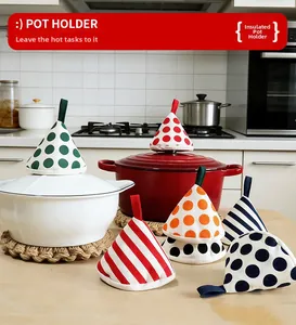 Polka dot and striped fabric heat resistant triangular pot lid cover handle glove