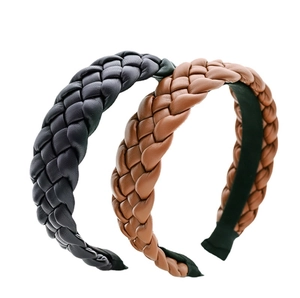 Braided PU leather headbands in black and brown colors with elegant woven texture