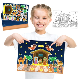 Kids DIY Nativity Scene Christmas sticker set with background board and cartoon stickers