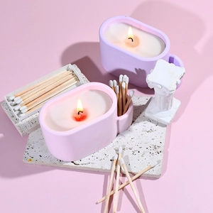 Detailed view of oval silicone candle cup molds for match storage box resin casting