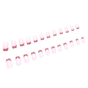 24pcs short square press-on nails with red French tips and white star patterns