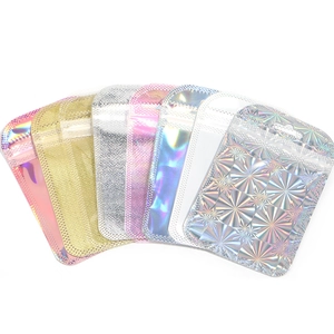 Colorful holographic laser resealable bags with hanging holes for jewelry packaging