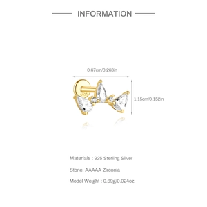 Detail view of gold S925 sterling silver teardrop earrings with AAAAA zircon dimensions