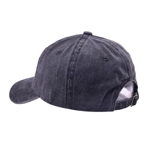 Breathable washed dark grey cotton baseball cap with adjustable metal buckle for sun protection
