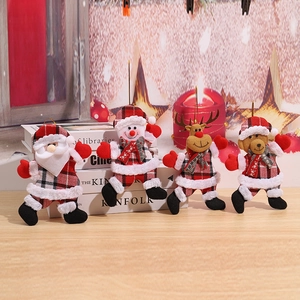 Christmas plush dolls set featuring Santa, Snowman, Reindeer and Bear in red plaid outfits