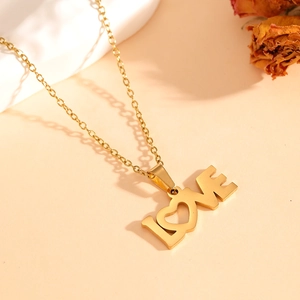 Elegant gold-plated stainless steel LOVE pendant necklace with a minimalist chain