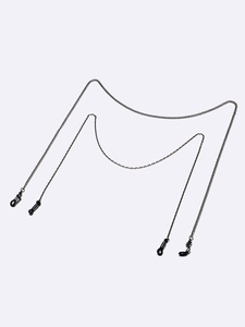 Two-piece minimalist black metal eyewear chains with adjustable rubber loops for glasses