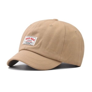 Khaki short brim baseball cap in vintage cotton twill with embroidered BRO MAC patch