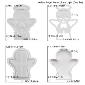 Detailed dimensions for angel silhouette resin molds showing size and weight parameters