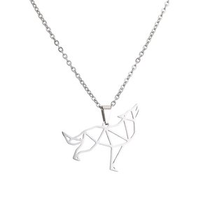 Collana con ciondolo a lupo geometrico in acciaio inossidabile lucido per uomo argento
