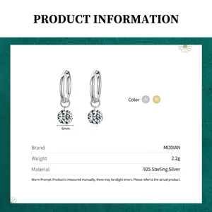Polished S925 sterling silver hoop earrings with 6mm cubic zirconia pendant, 2.2g weight