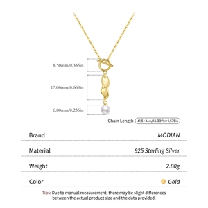 S925 sterling silver necklace with irregular gold pendant and 6mm white pearl