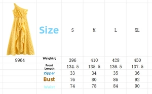 Detailed size chart for off-shoulder ruffled high waist dress with measurements in cm