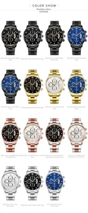 Collection of fifteen diverse quartz watches with three-dial chronographs and steel bands