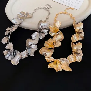 Textured flower petal pendant necklaces in gold and silver finish with adjustable chain