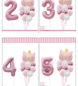 Kit de ballons d'anniversaire chat rose avec chiffres et détails de chat en aluminium