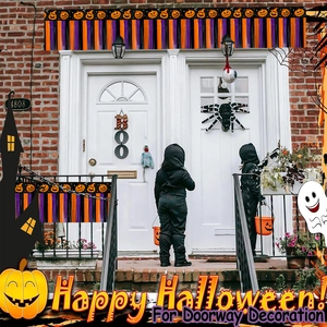 Rideau à franges Halloween orange violet noir avec motifs citrouilles pour porte d'entrée