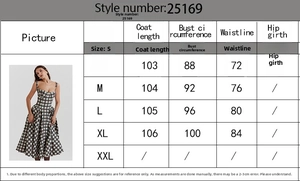 Detailed size chart for the French vintage plaid summer dress with fit guide