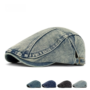 Vintage washed denim newsboy cap for men and women available in four classic colors